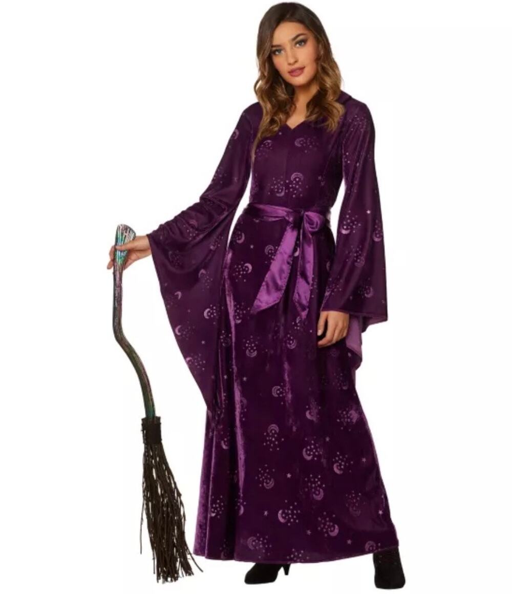 🔥Spirit Halloween Purple Velvet celestial Maxi Caftan Robe Witch Wizard Costume